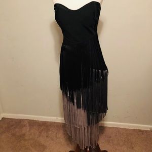 Wow couture fringe holiday strapless dress